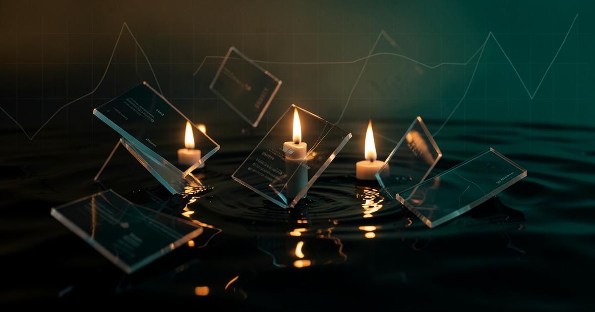Glasplatten mit Kerzenflammen über dunklem Wasser – Symbolbild für Hebelwirkung und Margin im Trading